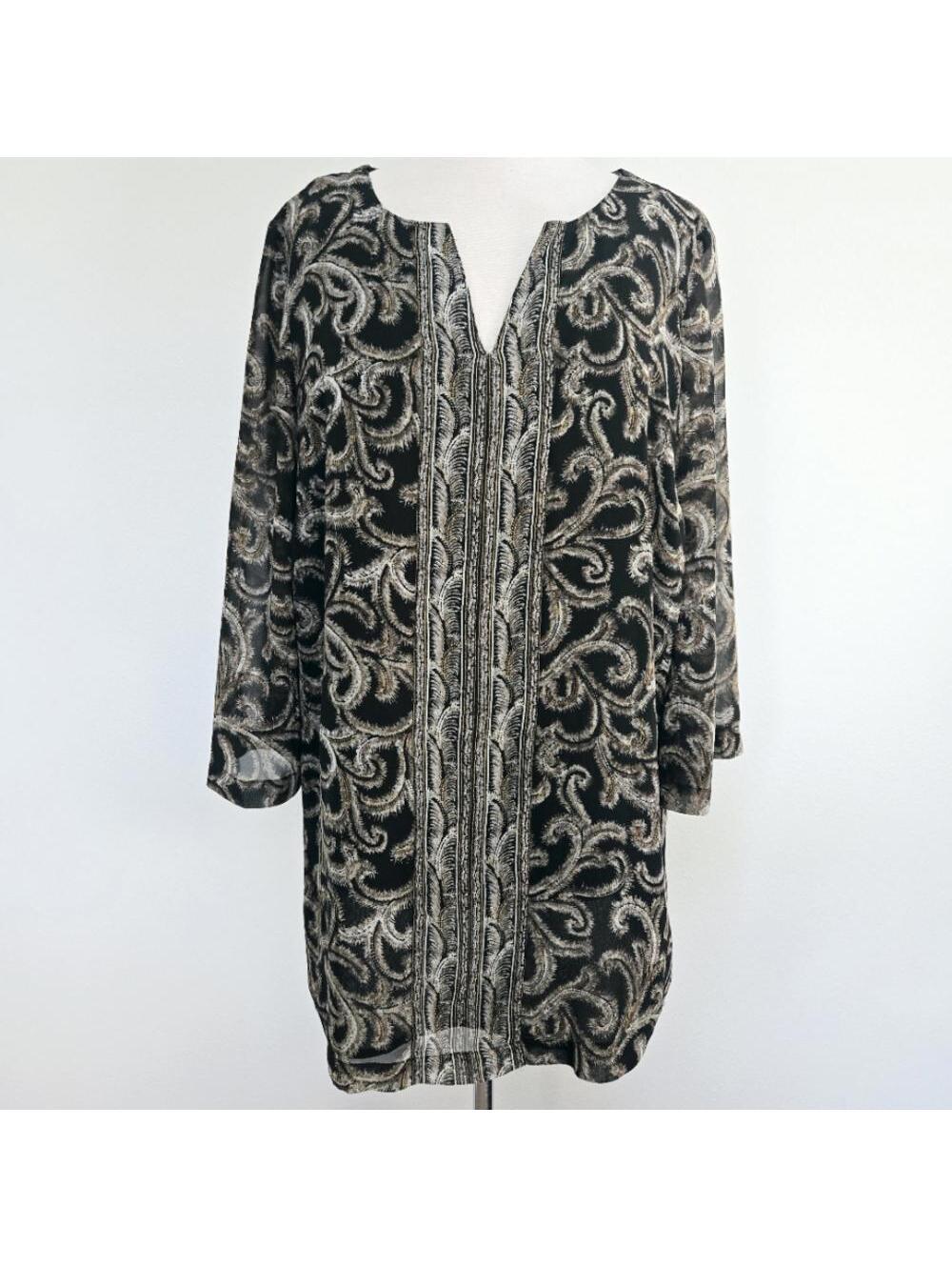Covington Women Black and Brown 3/4 Sleeve Tunic Top Plus Size 16-18W